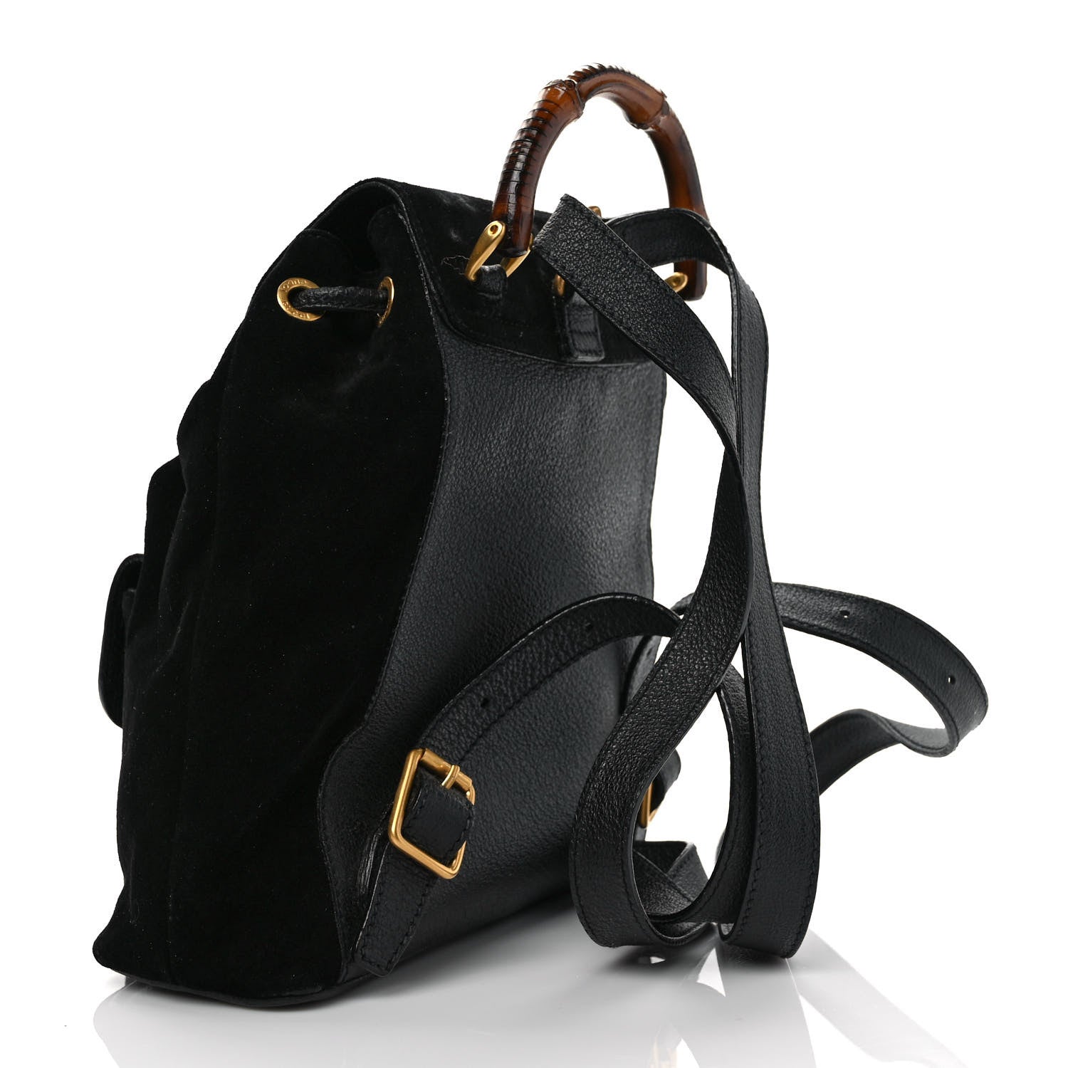Gucci Calfskin Suede Bamboo Backpack Black 3 of 11