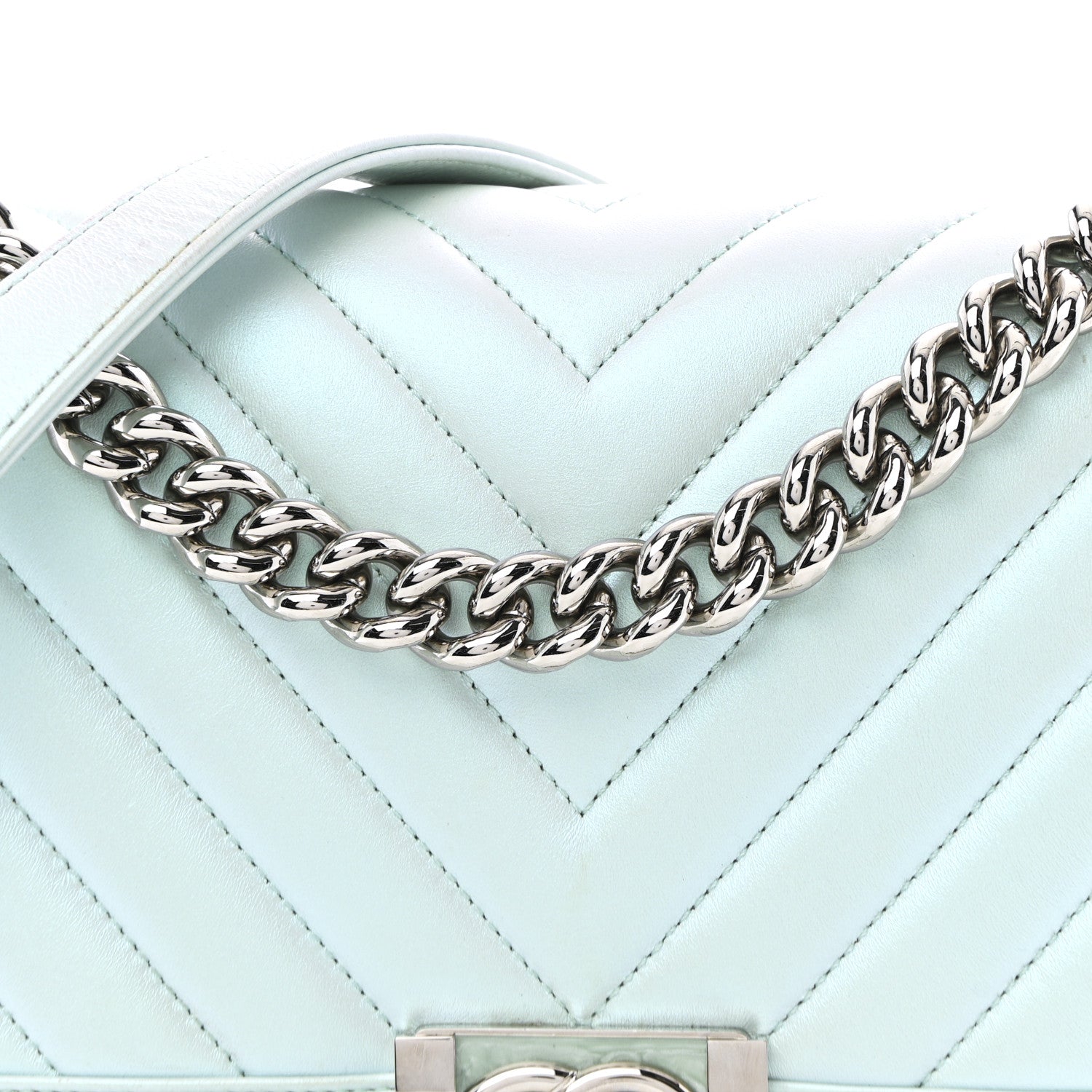 Chanel Iridescent Lambskin Chevron Quilted Medium Boy Flap Turquoise 16 of 27