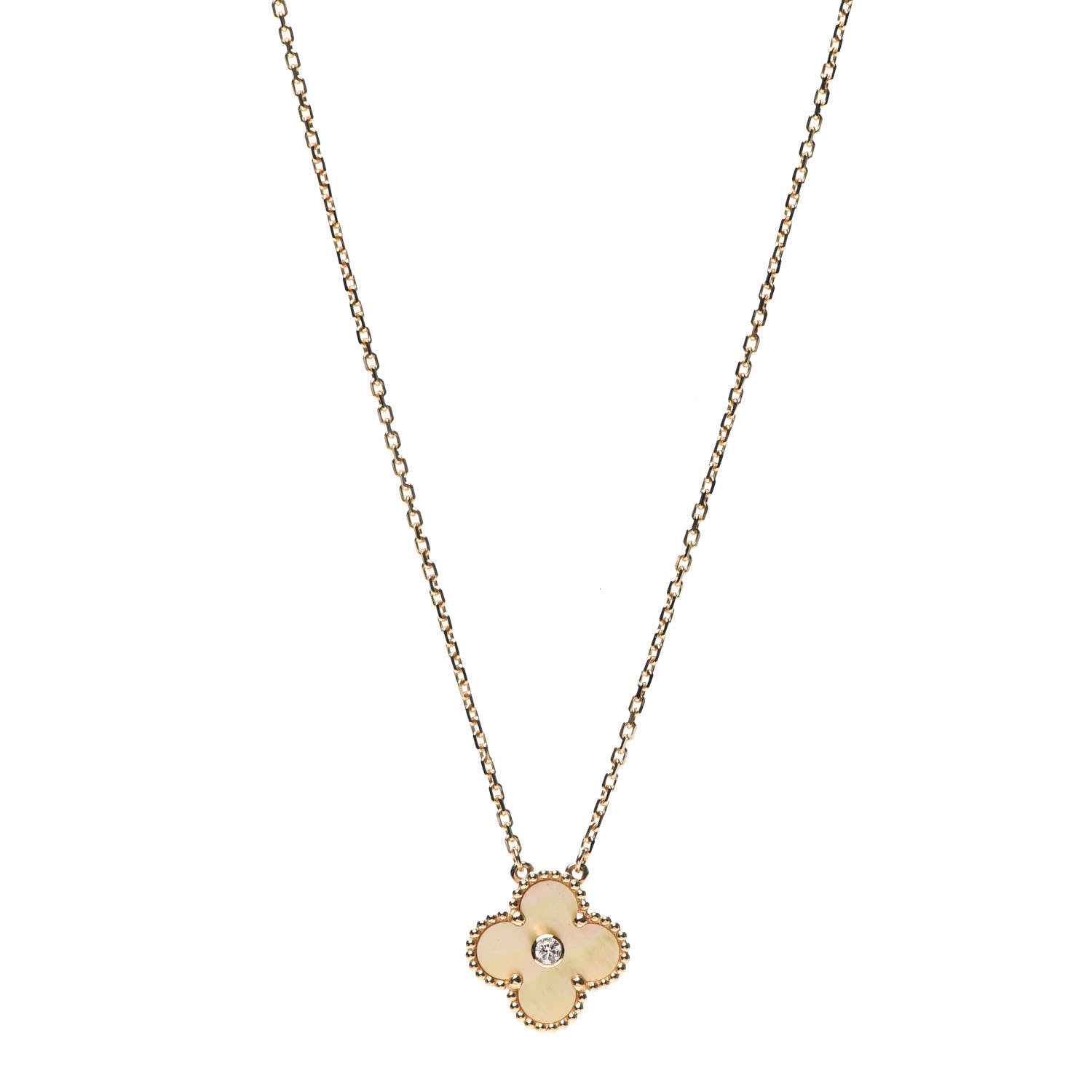 Van Cleef & Arpels 18K Yellow Gold Diamond Yellow Mother of Pearl Vintage Alhambra Pendant Necklace 1 of 9