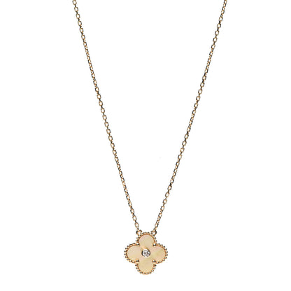 Van Cleef & Arpels 18K Yellow Gold Diamond Yellow Mother of Pearl Vintage Alhambra Pendant Necklace 1 of 9