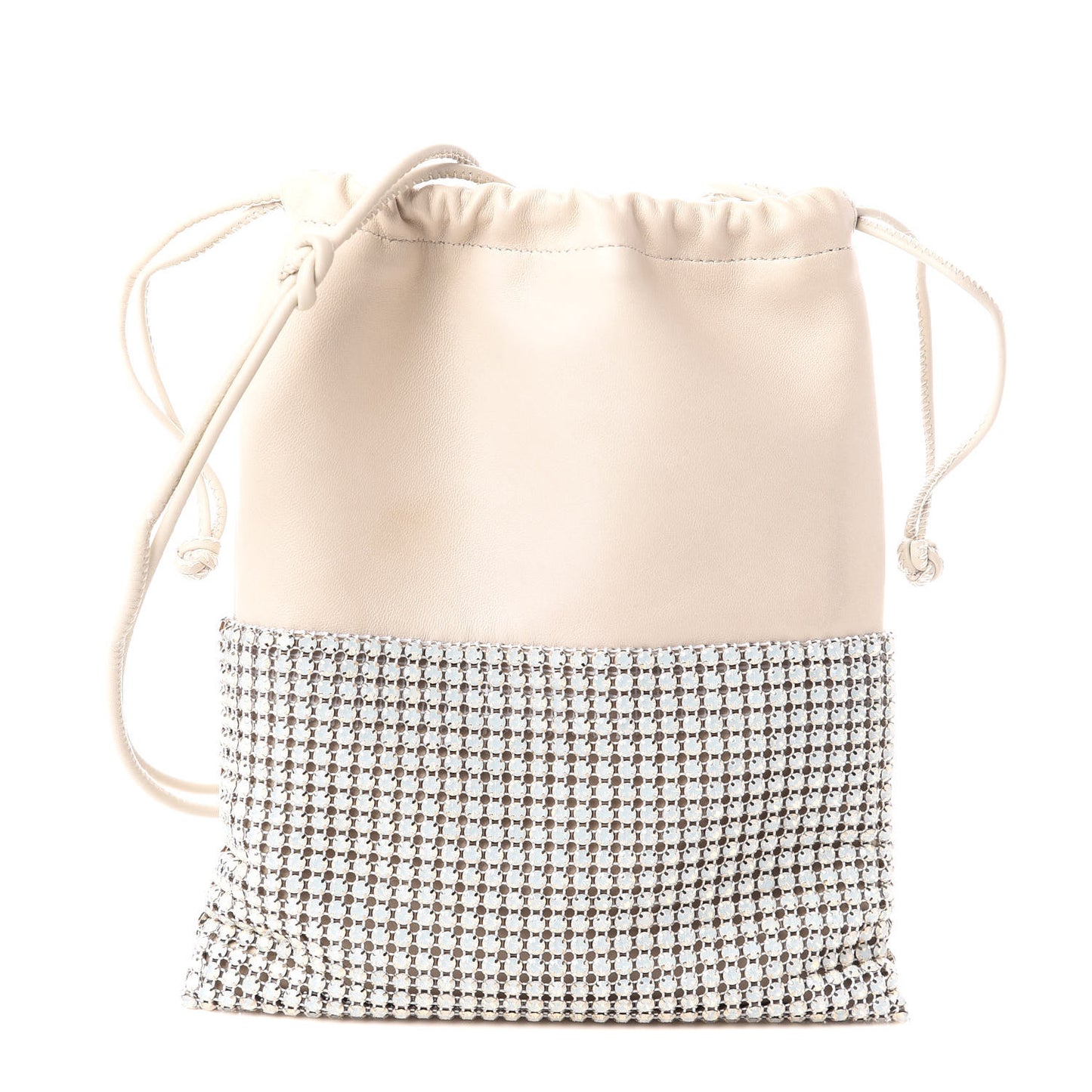 Lambskin Crystal Rhinestone Ryan Mini Drawstring Bag Beige