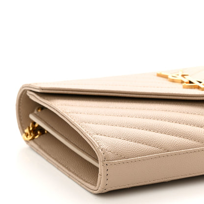 Saint Laurent Grain De Poudre Matelasse Chevron Monogram Chain Wallet Dark Beige 9 of 10