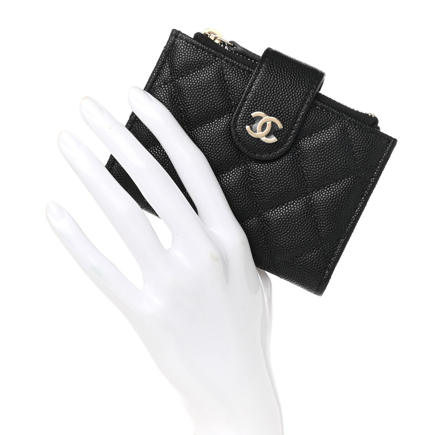 Chanel Caviar Quilted Compact Zipped Pocket Wallet Black 2 of 9