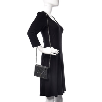 Christian Dior Metallic Patent Micro-Cannage Diorama Wallet on Chain Pouch Black 2 of 9