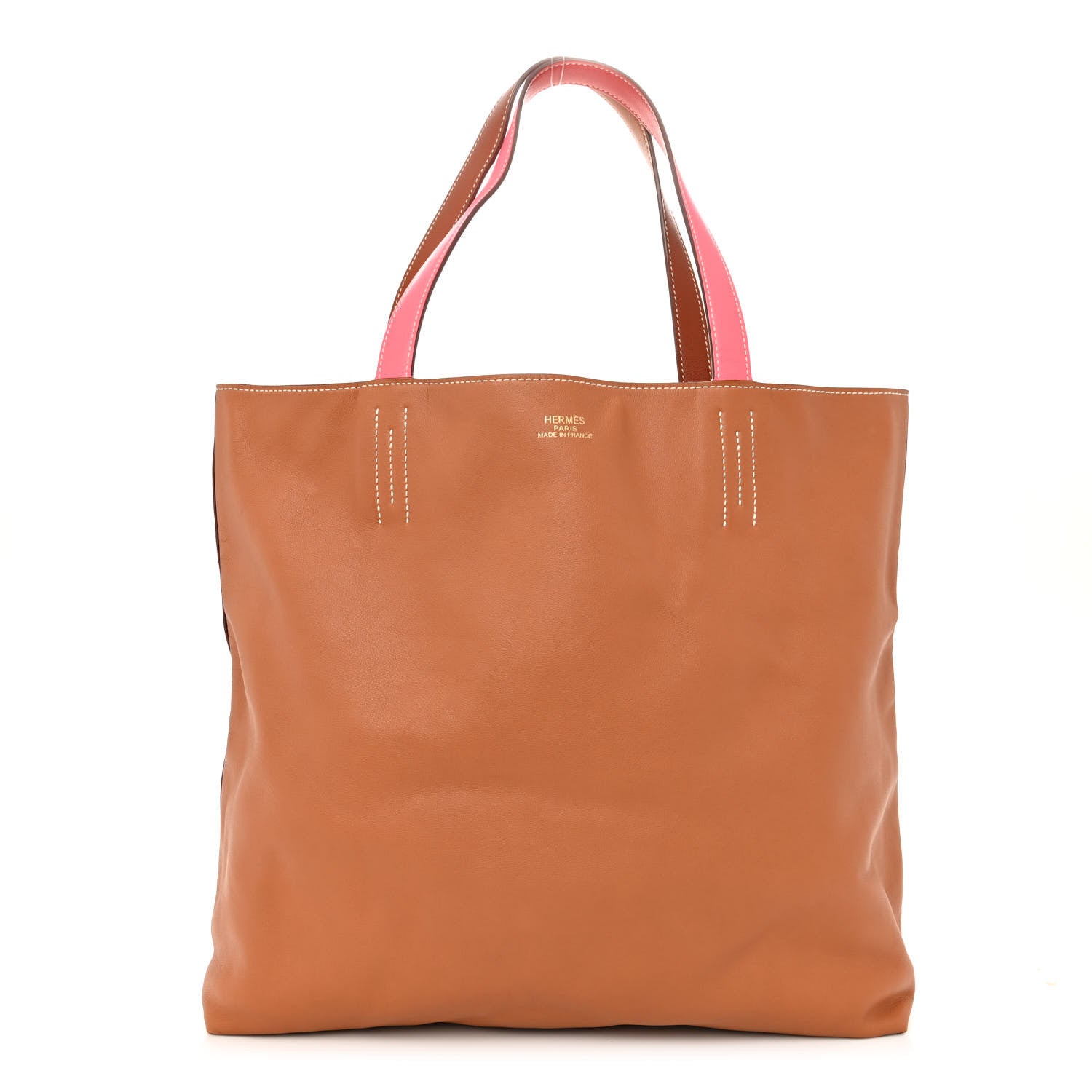 Hermes Veau Sikkim Swift Double Sens 30 Reversible Tote Gold Rose Azalee Rouge Casaque Brique 3 of 16