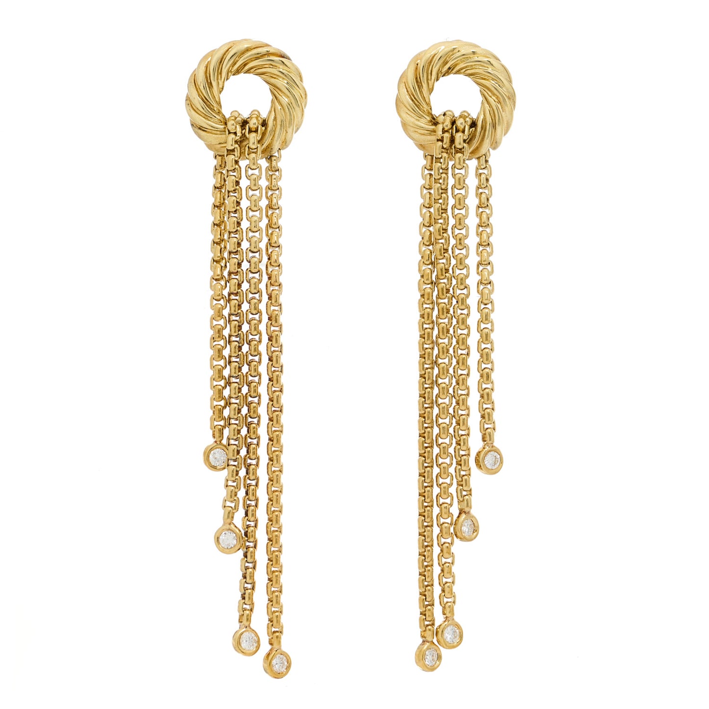 18K Yellow Gold Diamond Tassel Drop Earrings