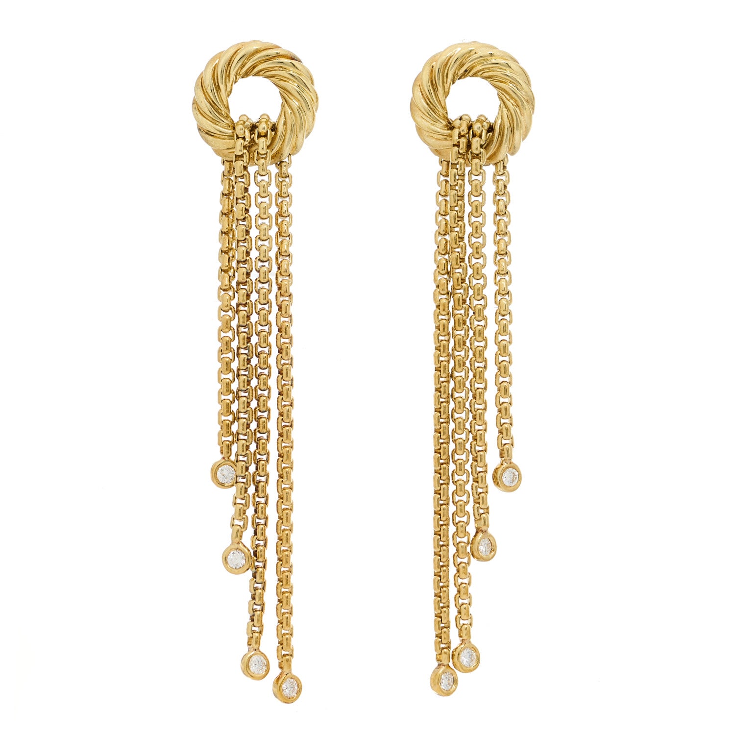 David Yurman 18K Yellow Gold Diamond Tassel Drop Earrings 1 of 4