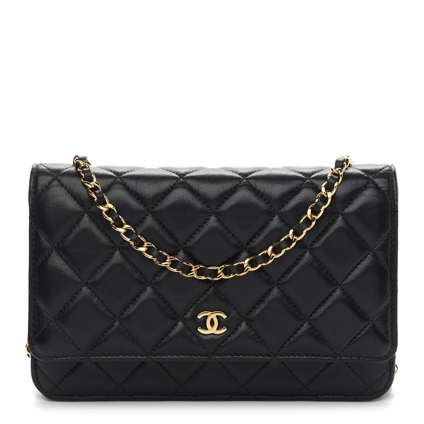 Lambskin Quilted Wallet On Chain WOC Black