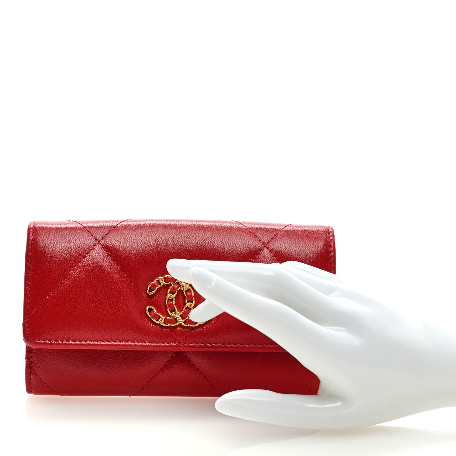 Chanel Goatskin Quilted Chanel 19 Flap Wallet Red 2 of 7