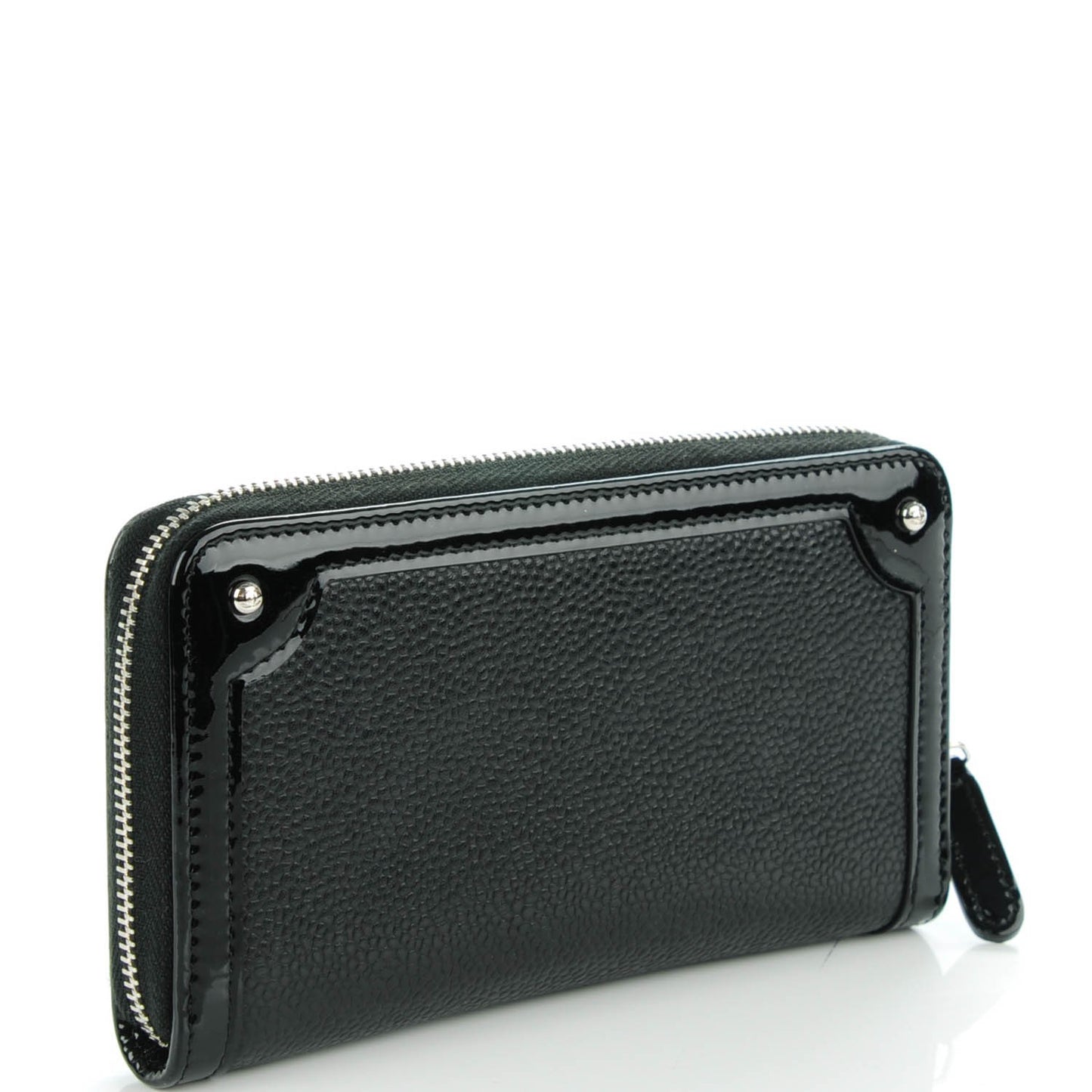 Caviar Patent Small CC Contour Zip Around Wallet Black