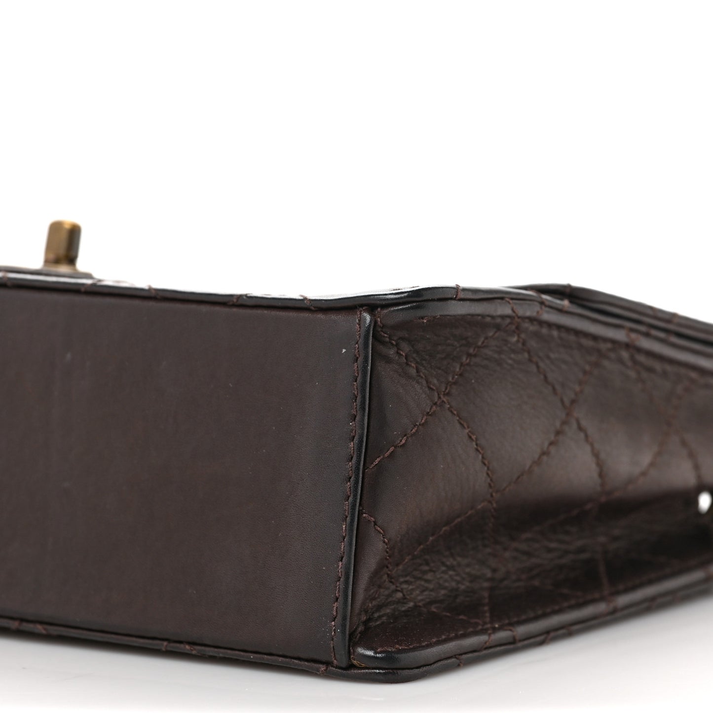 Calfskin Stitched Medium Single Flap Brown