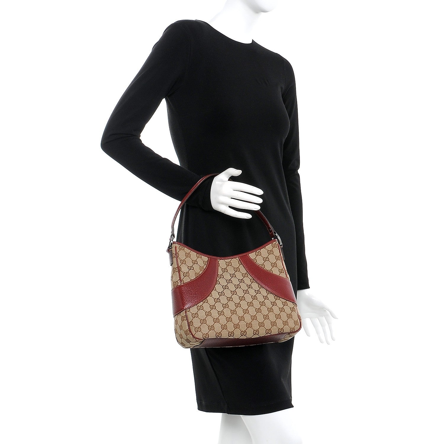 Gucci Monogram Calfskin Shoulder Bag Hobo Red 2 of 7