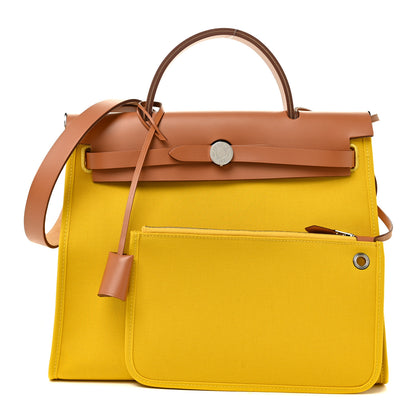 Hermes Toile Vache Hunter Herbag Zip 31 PM Natural Jaune De Naples 3 of 12