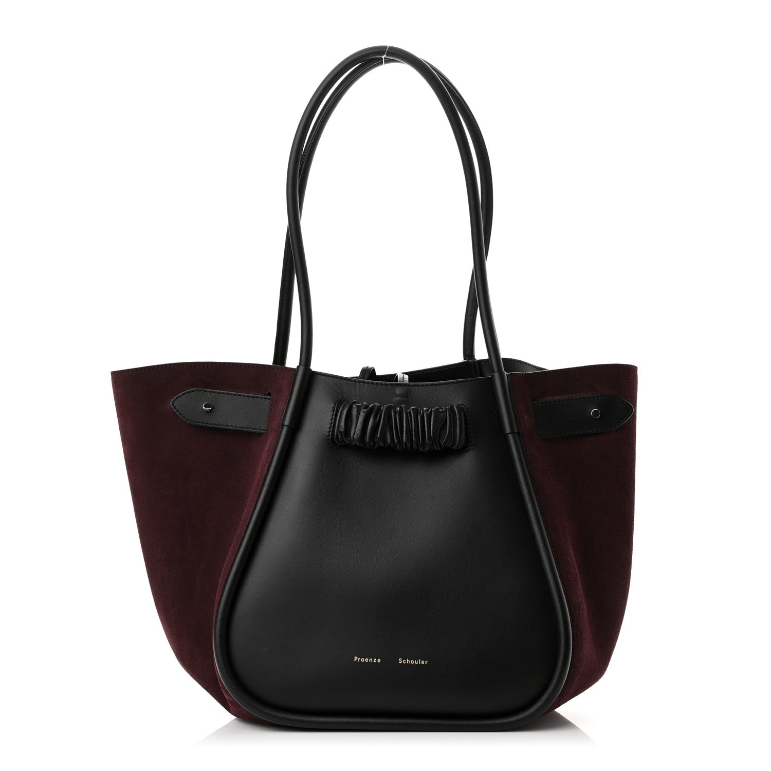 Proenza Schouler Calfskin Suede Ruched Tote Black Chocolate Plum 1 of 10