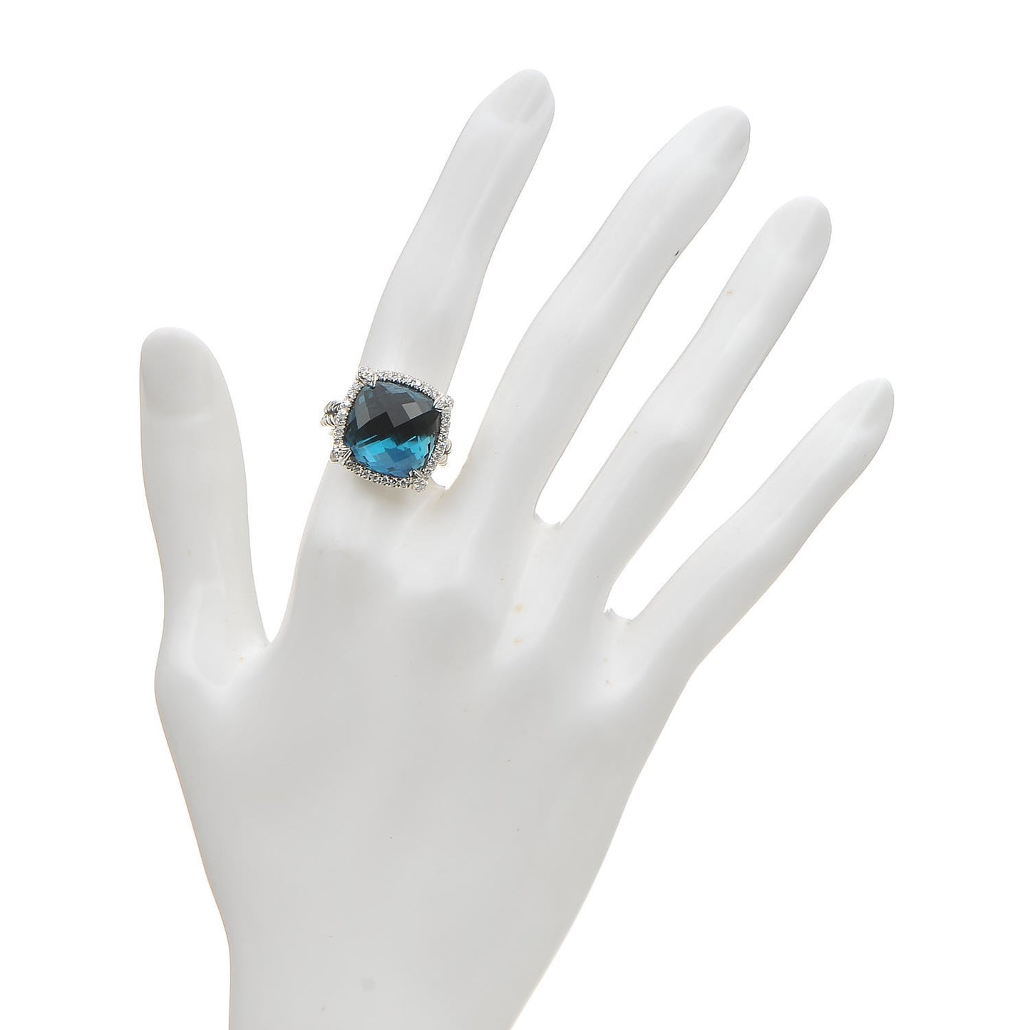 Sterling Silver Diamond Hampton Blue Topaz 14mm Chatelaine Pave Bezel Ring 52 6