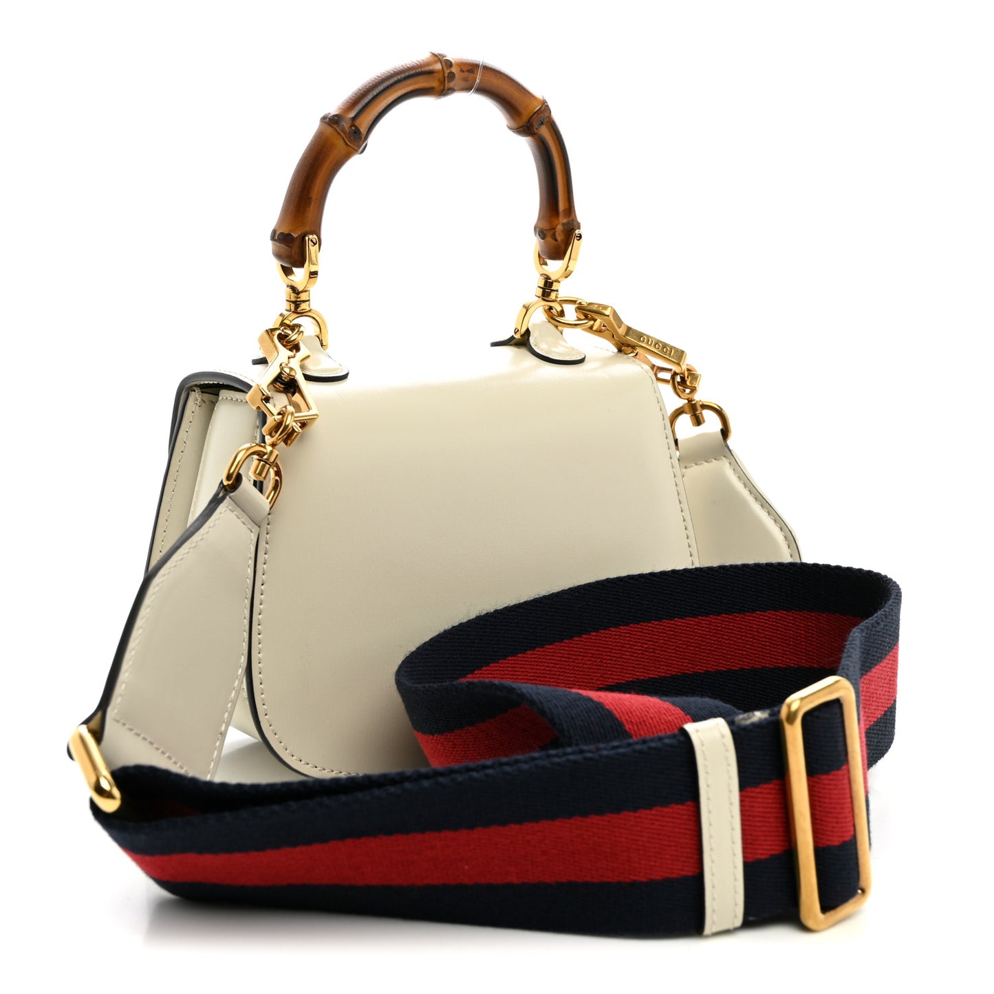 Boarded Dyana Lux Calfskin Web Mini Bamboo 1947 Top Handle Bag Mystic White