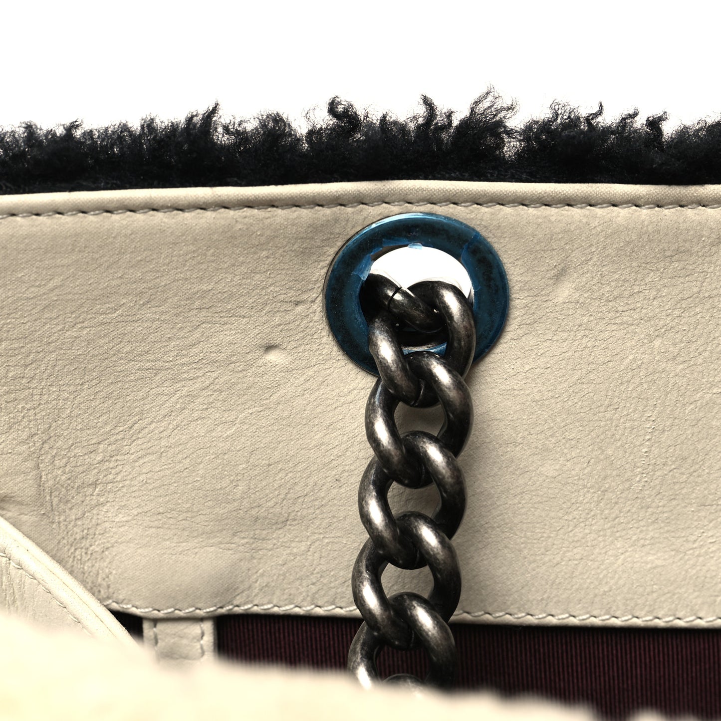 Shearling Calfskin Large Boy Shopping Tote White Black
