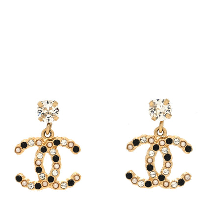 Chanel Resin Crystal Pearl CC Drop Earrings Gold Black 1 of 4