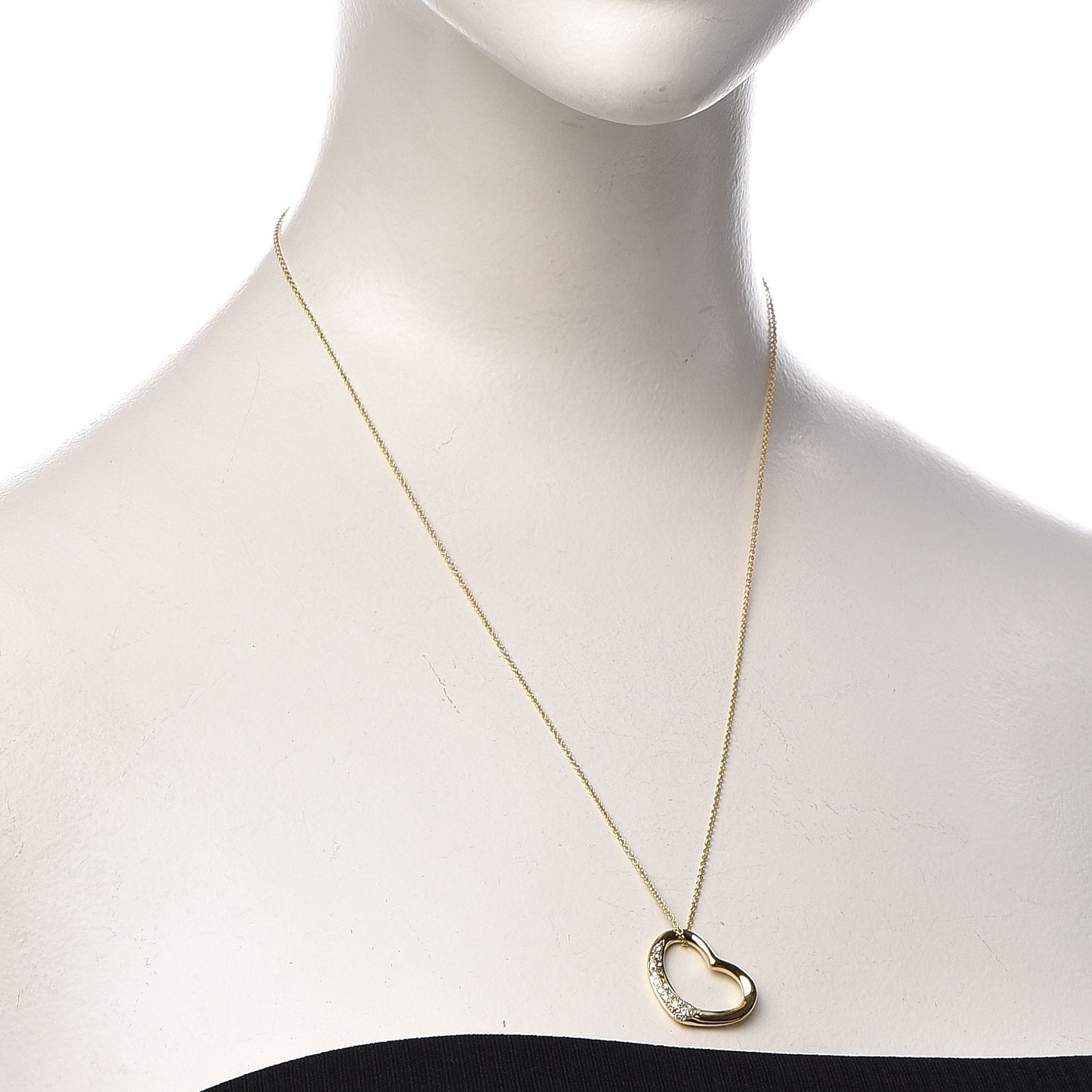 18K Yellow Gold Diamond 22mm Elsa Peretti Open Heart Pendant Necklace