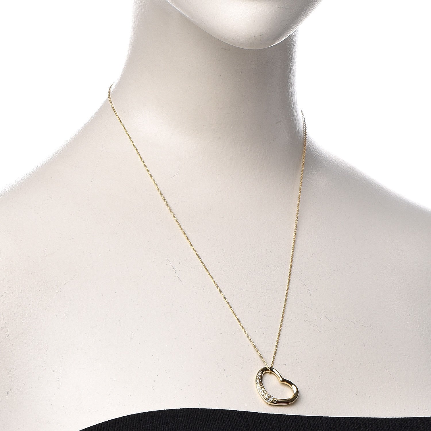 Tiffany 18K Yellow Gold Diamond 22mm Elsa Peretti Open Heart Pendant Necklace 2 of 7