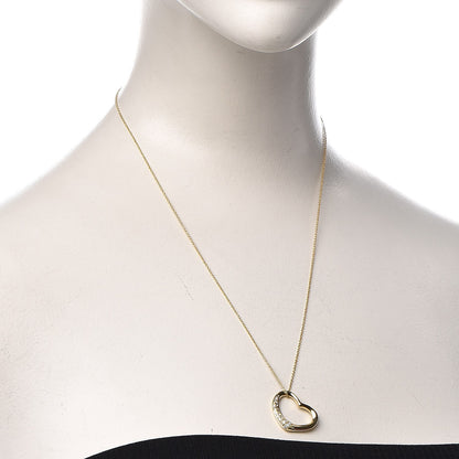 Tiffany 18K Yellow Gold Diamond 22mm Elsa Peretti Open Heart Pendant Necklace 2 of 7