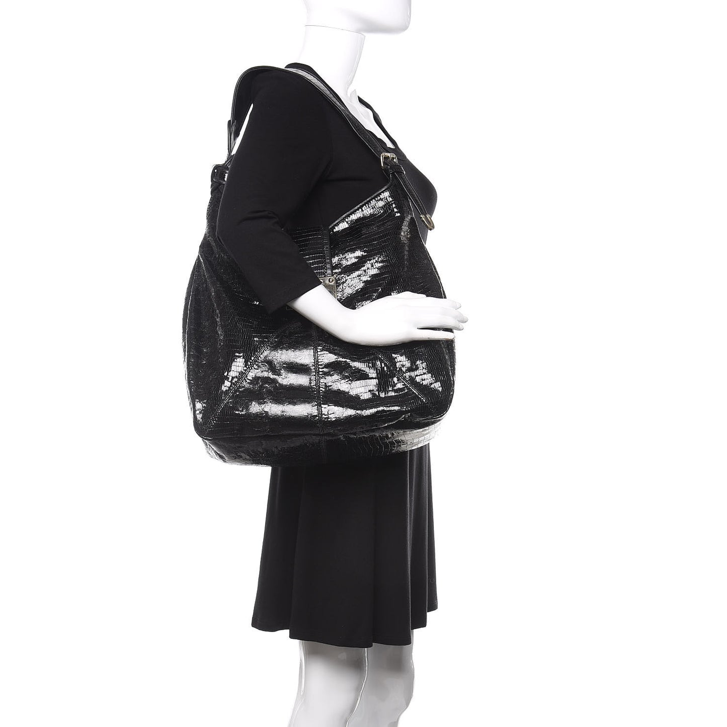 Snake Calfskin Embossed Rahmyn Hobo Bag Black