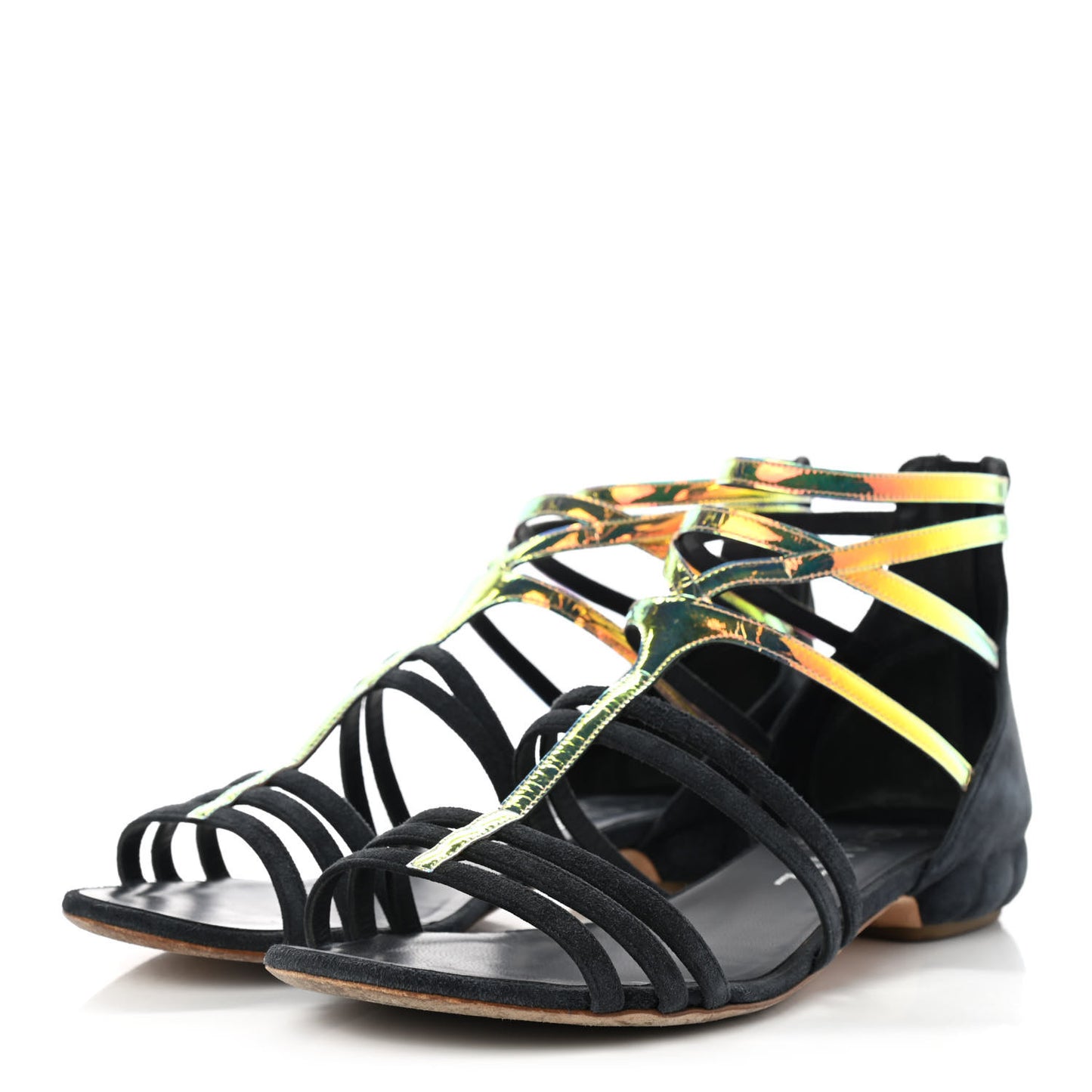 Suede Iridescent Patent Caged Sandals 38 Navy Blue