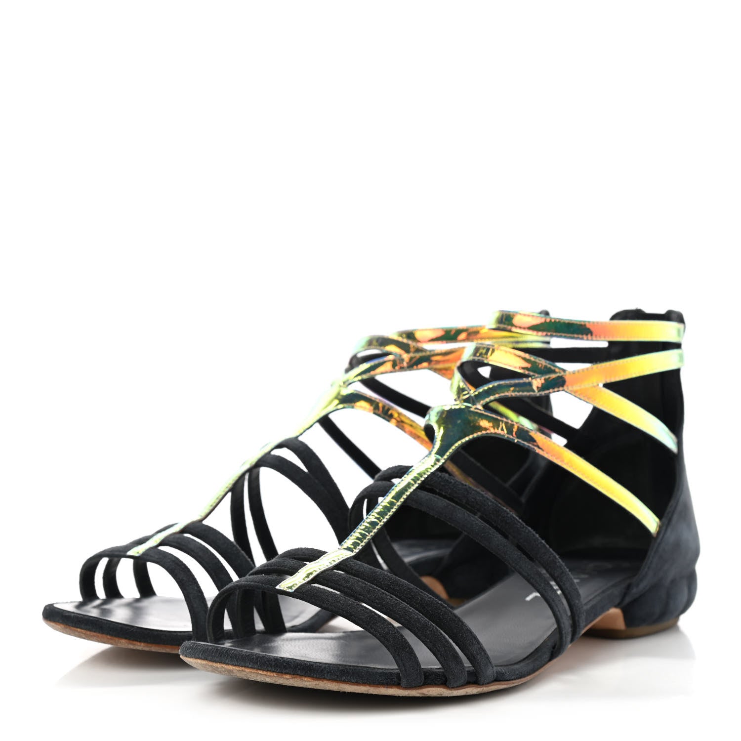 Chanel Suede Iridescent Patent Caged Sandals 38 Navy Blue 3 of 11