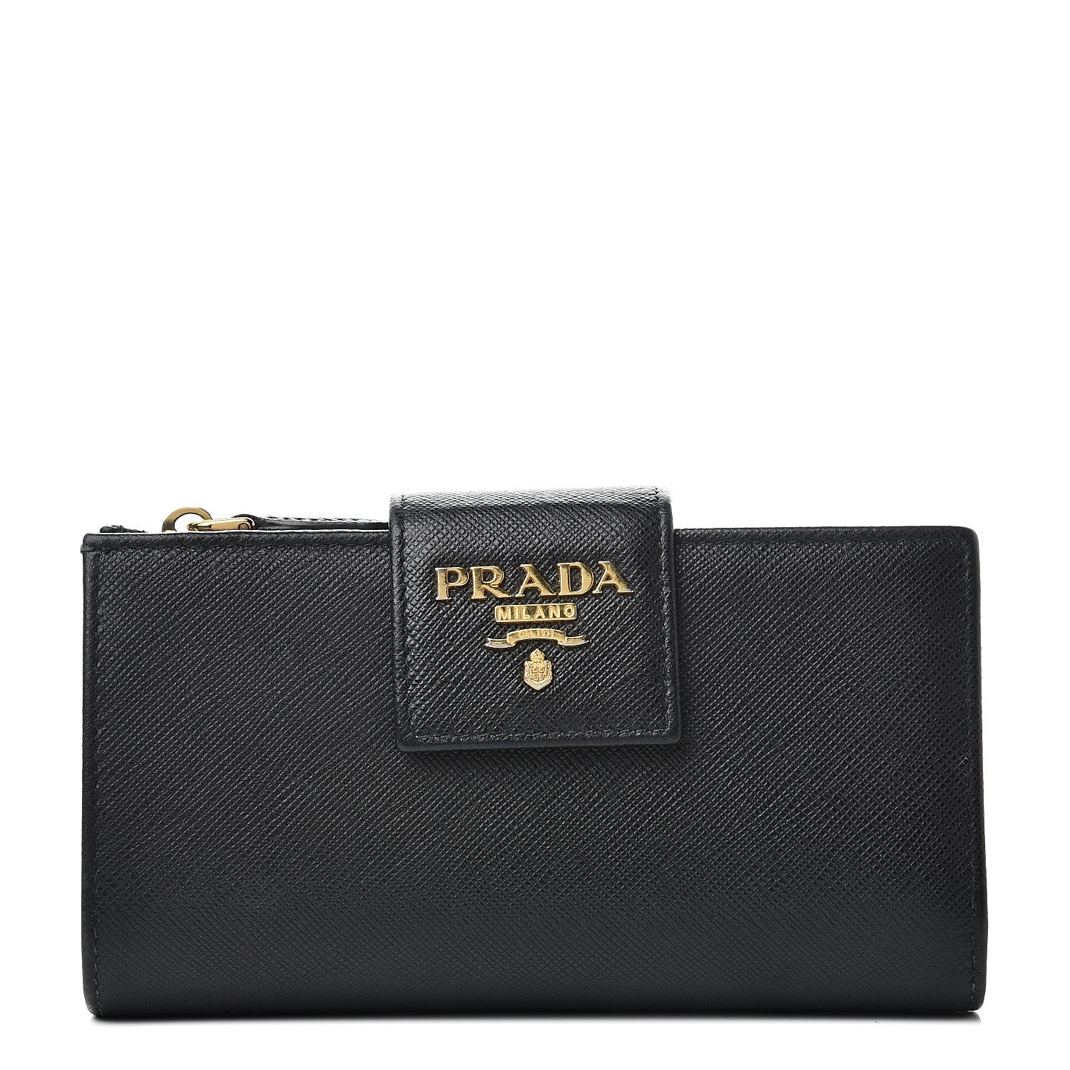 Prada Saffiano Metal Medium Wallet Black 1 of 11