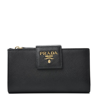 Prada Saffiano Metal Medium Wallet Black 1 of 11
