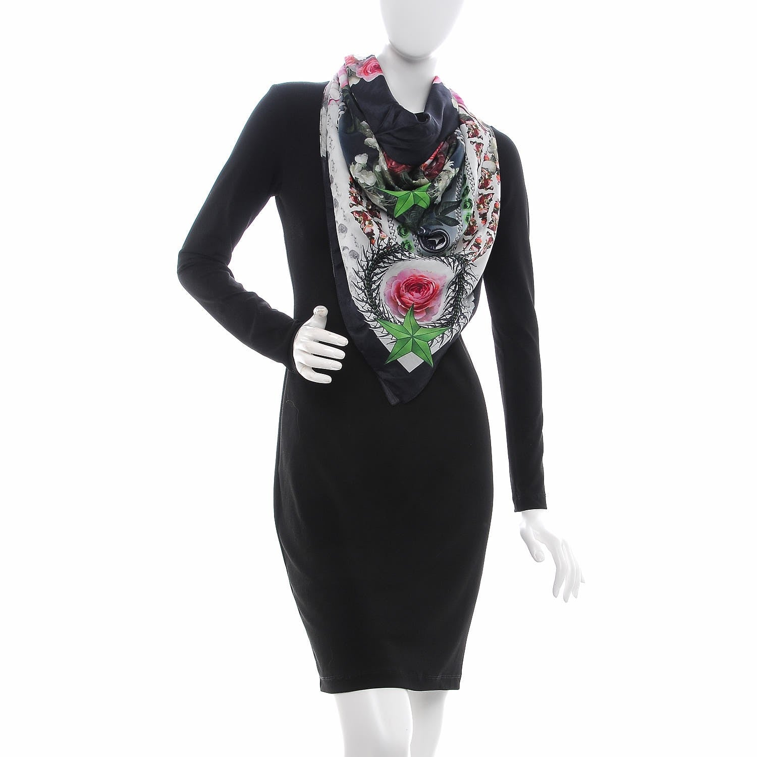 Givenchy Cotton Silk Paradise Flowers Scarf Black 2 of 4