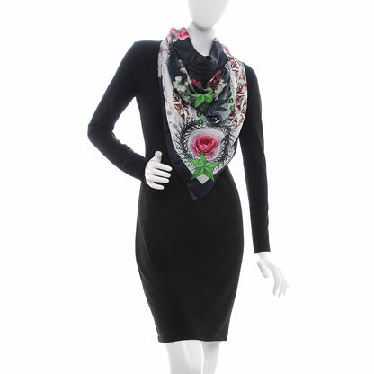 Givenchy Cotton Silk Paradise Flowers Scarf Black 2 of 4