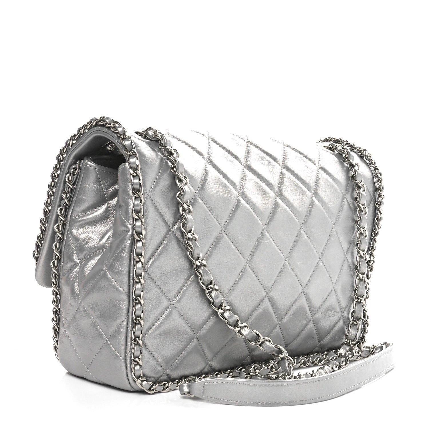 Chanel Metallic Lambskin Large Chain All Over Flap Silver 3 of 10