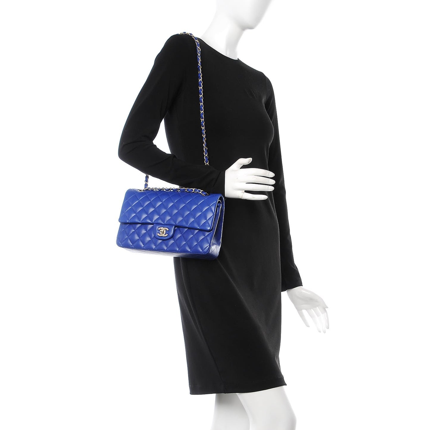Lambskin Quilted Medium Double Flap Dark Blue