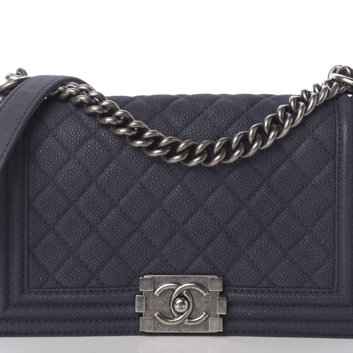 Iridescent Caviar Quilted Medium Boy Flap Dark Blue