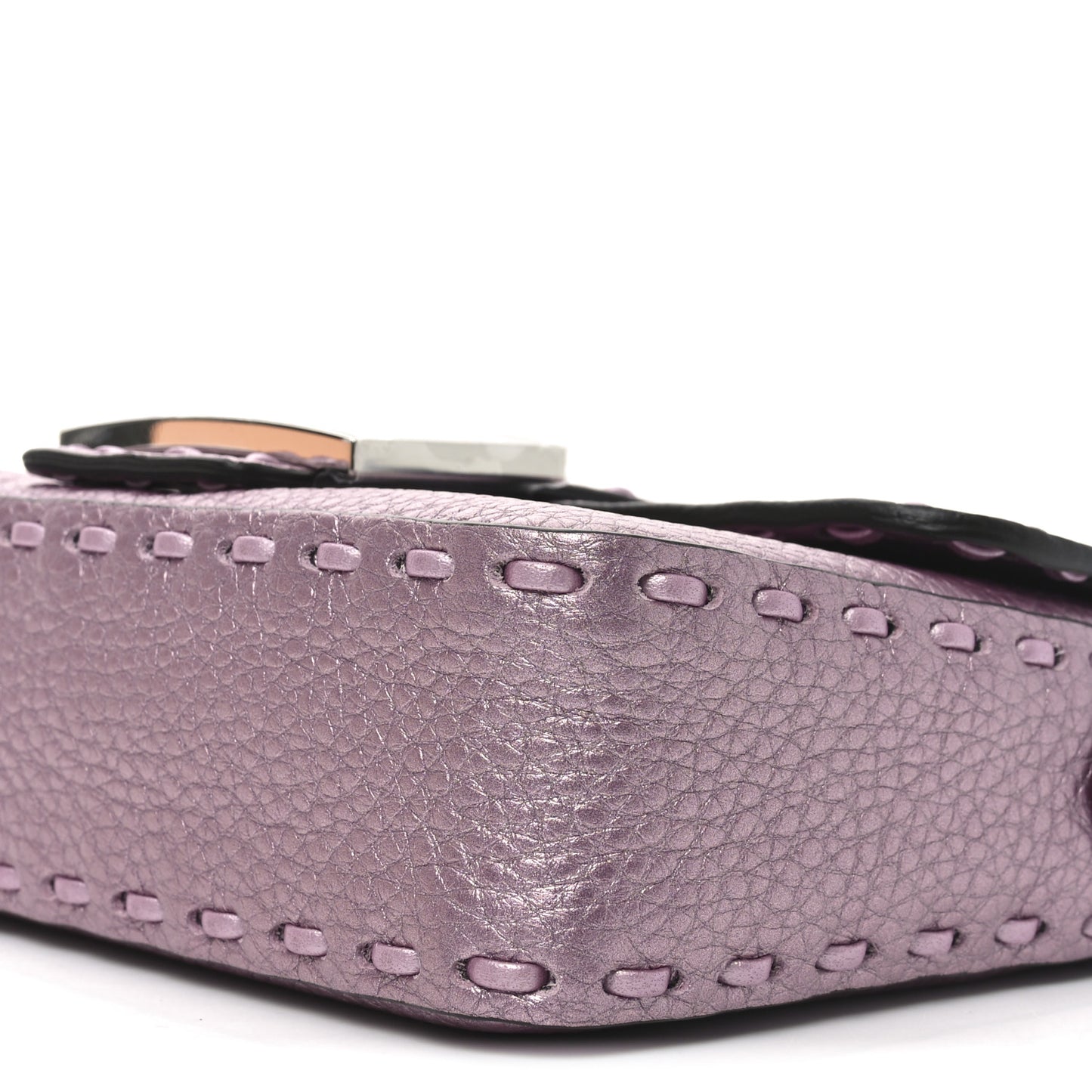 Metallic Cuoio Roma Sellerissima Nappa Sintetica Tape Stitch Mini Baguette Rosa Placca Argento