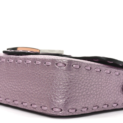 Fendi Metallic Cuoio Roma Sellerissima Nappa Sintetica Tape Stitch Mini Baguette Rosa Placca Argento 9 of 9