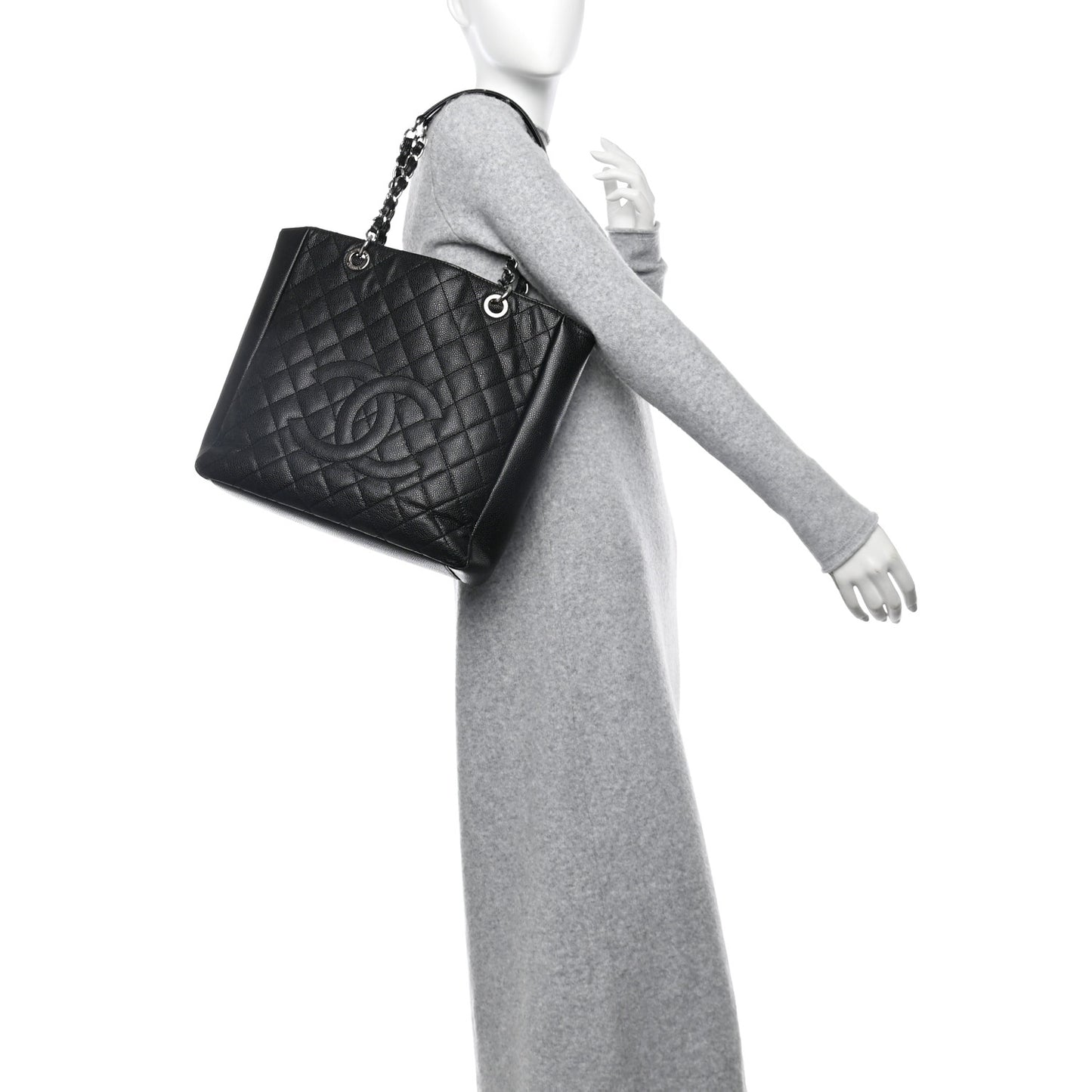 Caviar Quilted Vertical Grand Shopping Tote GST Black