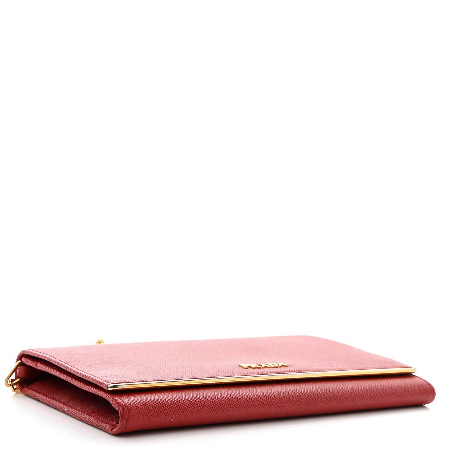 Prada Saffiano Metal Bar Chain Wallet Fuoco 4 of 14