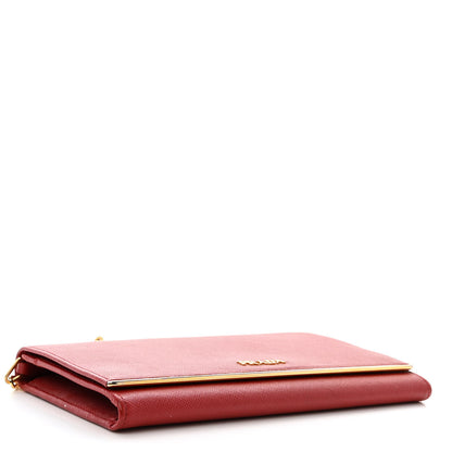 Prada Saffiano Metal Bar Chain Wallet Fuoco 4 of 14