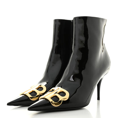 Balenciaga Patent BB Pointy Toe Ankle Booties 37 Black 3 of 8