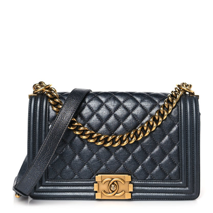 Chanel Metallic Calfskin Quilted Medium Boy Flap Grey 1 of 10