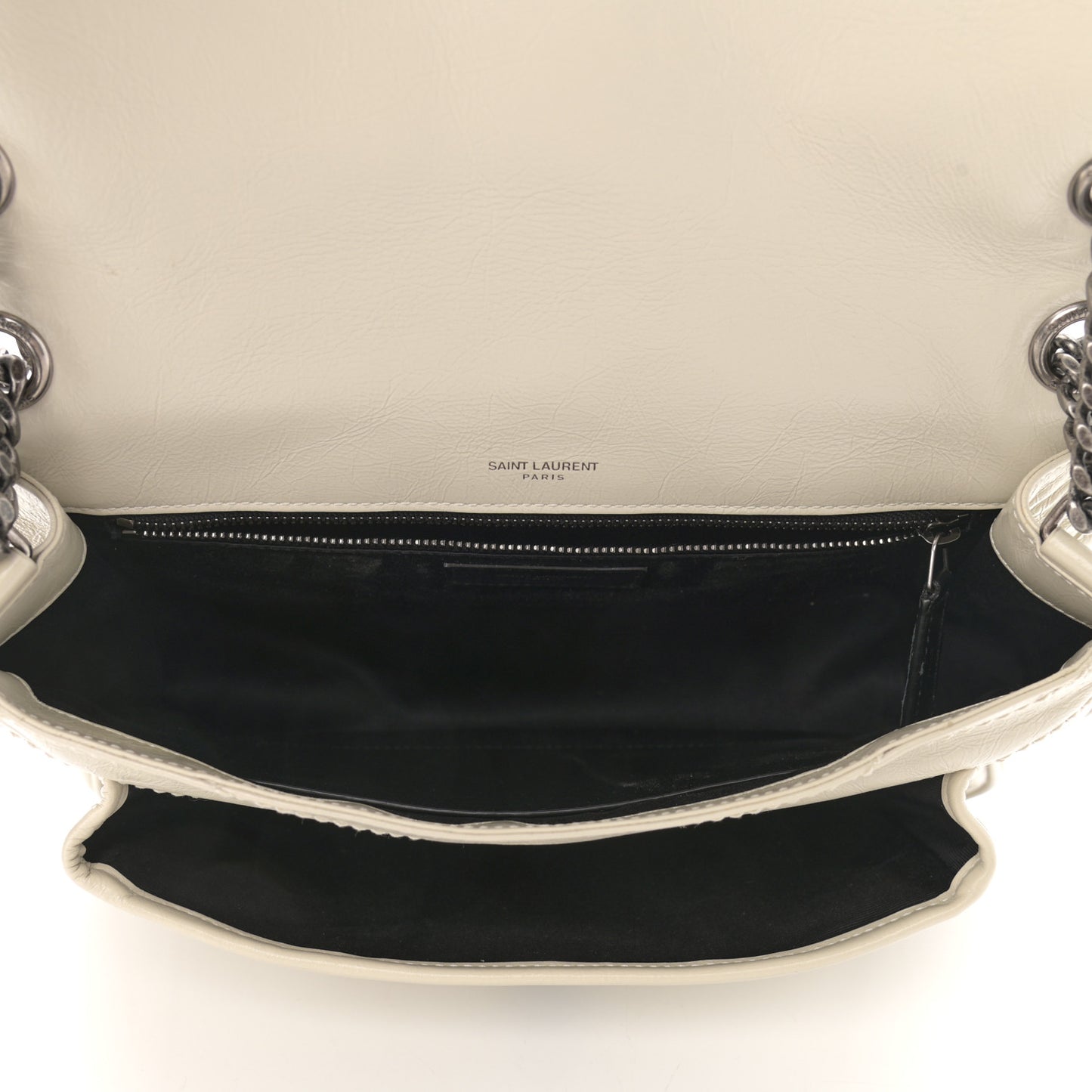 Crinkled Calfskin Matelasse Monogram Medium Niki Chain Satchel Ivory