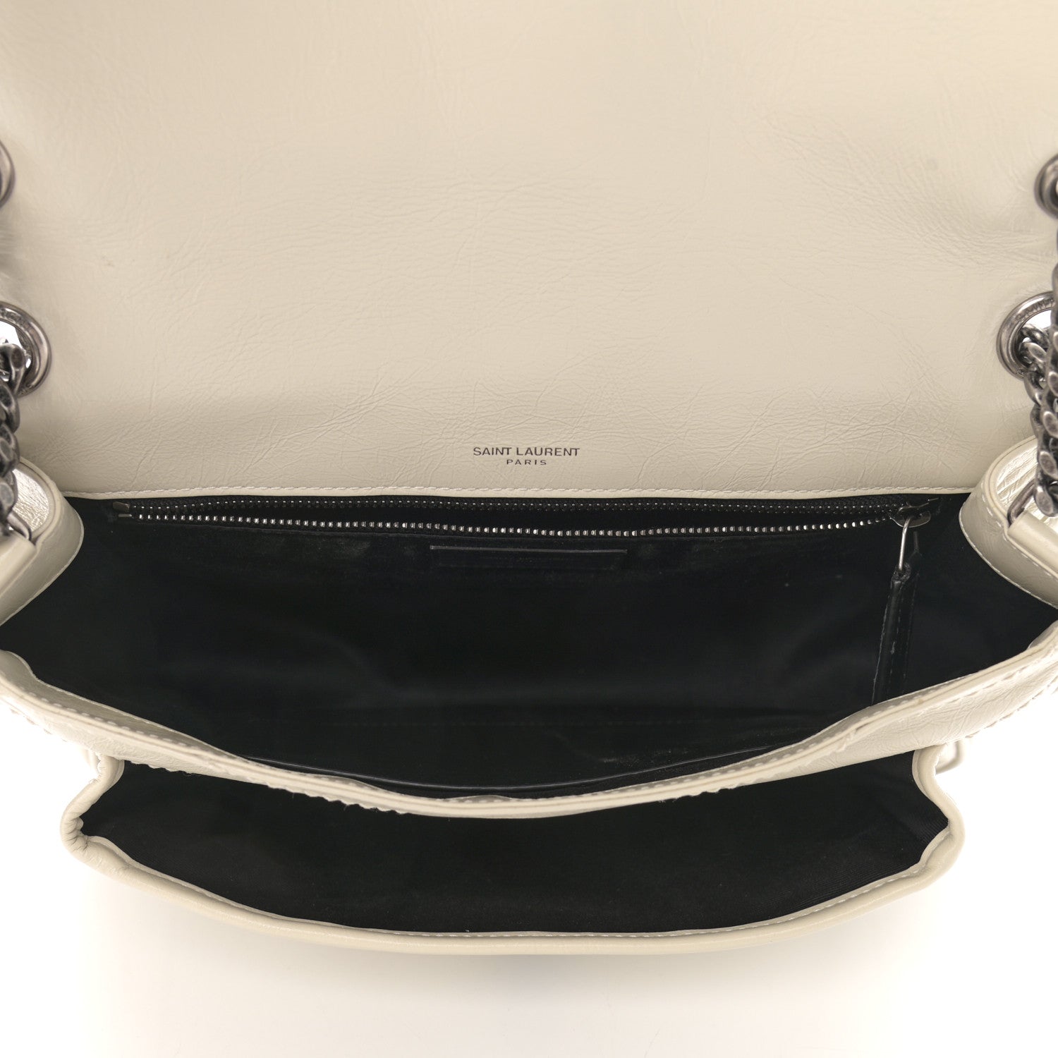 Saint Laurent Crinkled Calfskin Matelasse Monogram Medium Niki Chain Satchel Ivory 5 of 11
