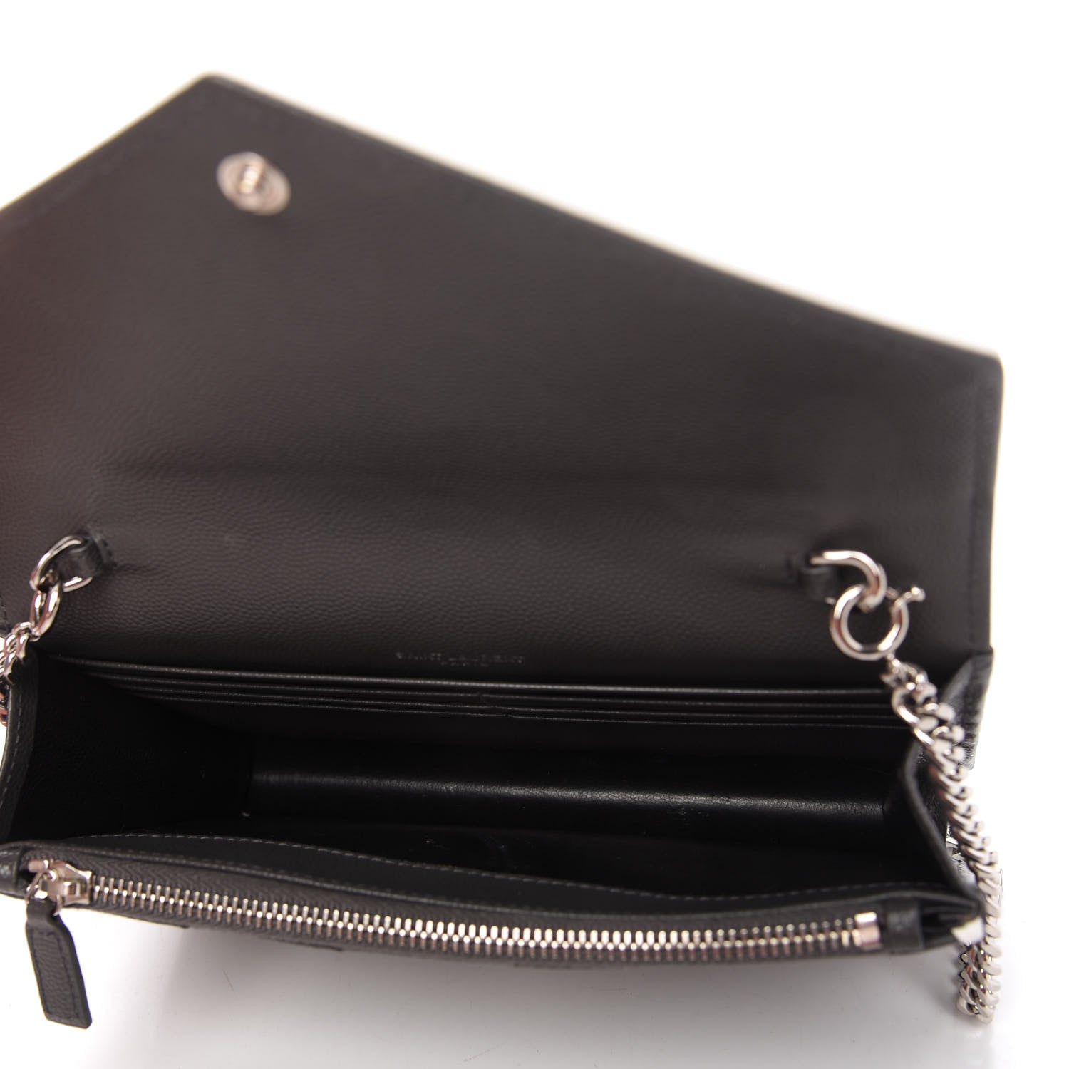 Saint Laurent Grain De Poudre Matelasse Chevron Monogram Chain Wallet Asphalt White 5 of 9