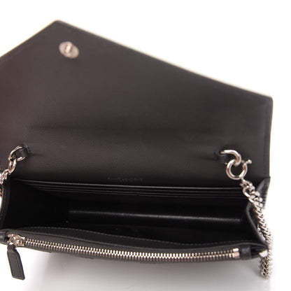 Saint Laurent Grain De Poudre Matelasse Chevron Monogram Chain Wallet Asphalt White 5 of 9
