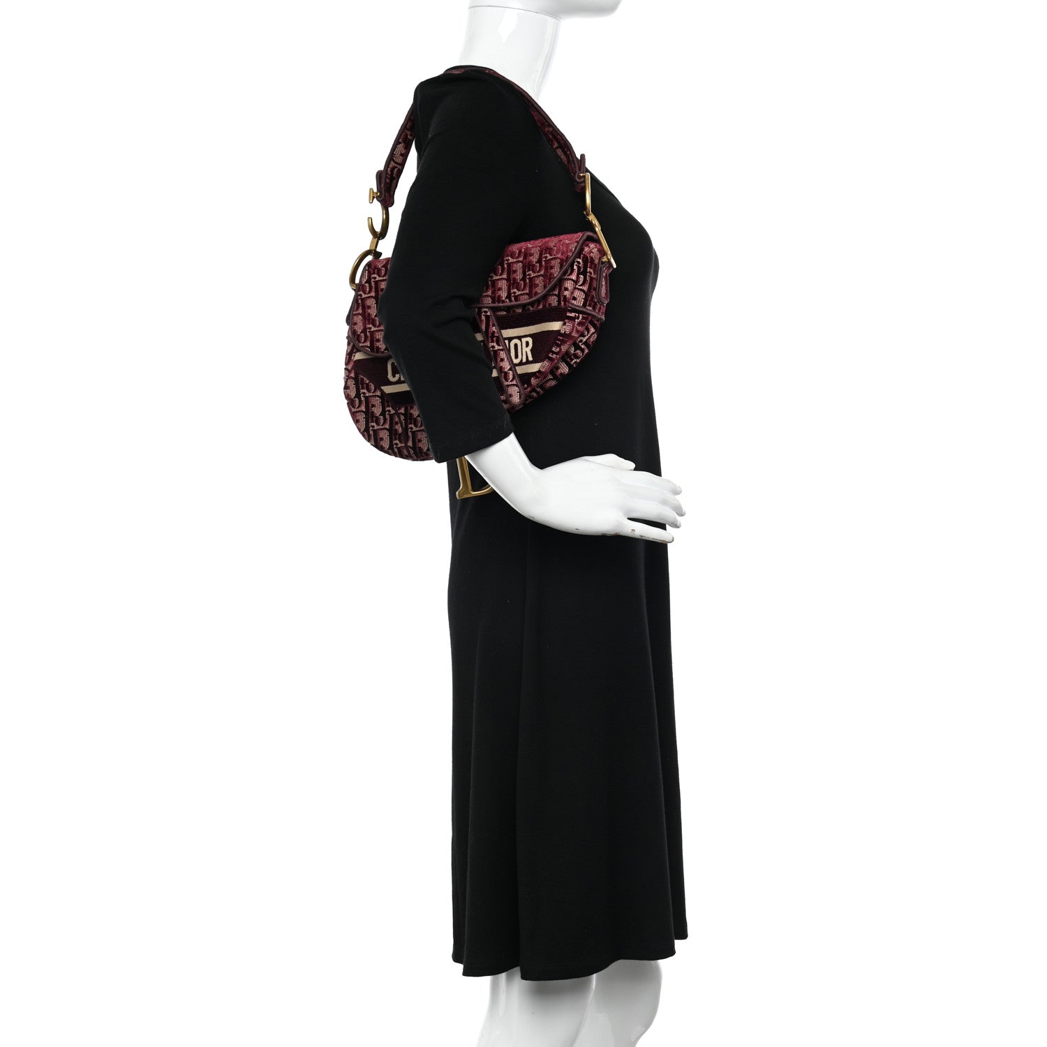 Christian Dior Velvet Oblique Saddle Bag Burgundy 2 of 12