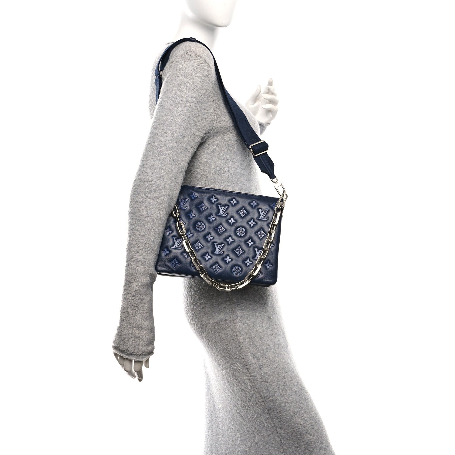 Louis Vuitton Lambskin Embossed Monogram Coussin PM Navy 1795609