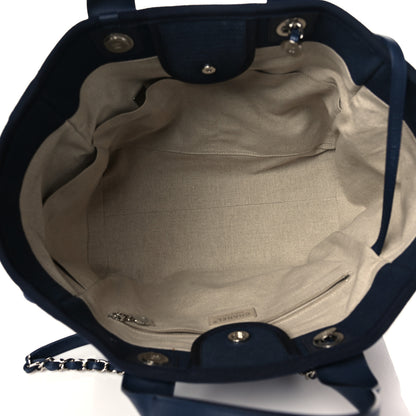 Chanel Mixed Fibers Calfskin Medium Deauville Tote Navy Blue 6 of 11