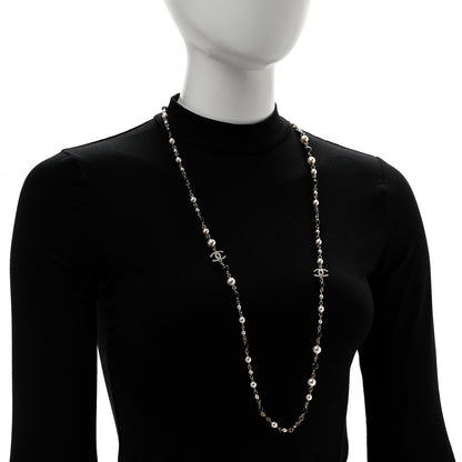 Chanel Pearl Bead Crystal CC Long Necklace Black Gold 2 of 6
